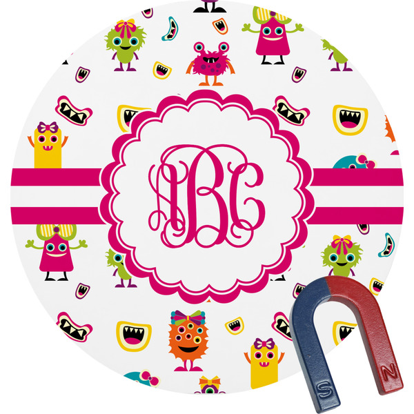 Custom Girly Monsters Round Fridge Magnet (Personalized)