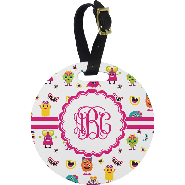 Custom Girly Monsters Plastic Luggage Tag - Round (Personalized)