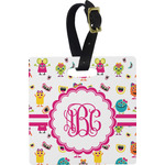 Girly Monsters Plastic Luggage Tag - Square w/ Monogram