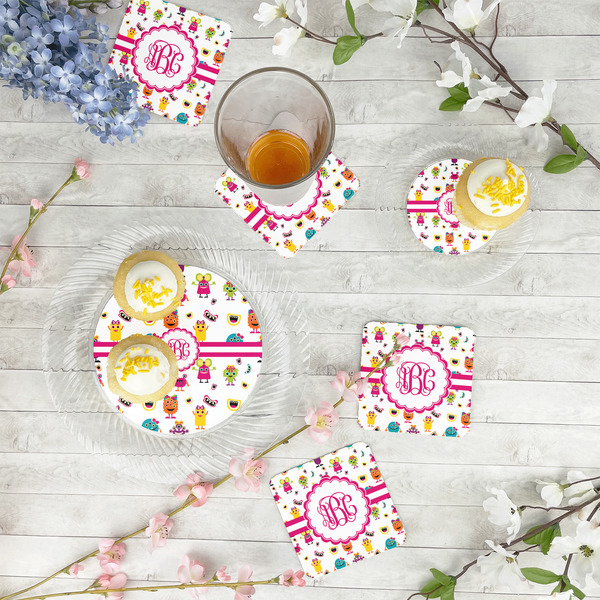 Girly Monsters Plastic Party Appetizer & Dessert Plates - In Context