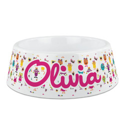 Girly Monsters Plastic Dog Bowl (Personalized)