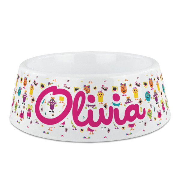 Custom Girly Monsters Plastic Dog Bowl - Medium (Personalized)