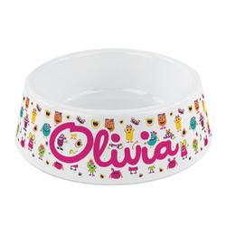 Girly Monsters Plastic Dog Bowl - Small (Personalized)