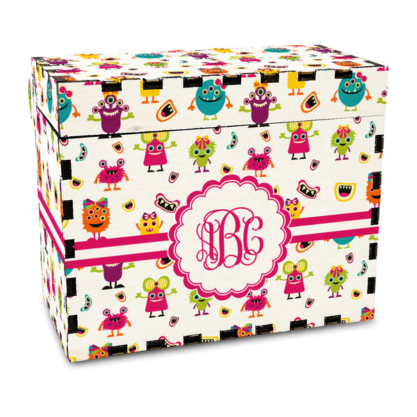 Custom Girly Monsters Wood Recipe Box - Full Color Print (Personalized)