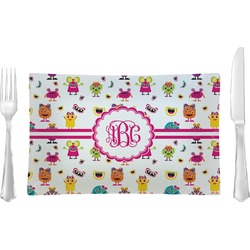 Girly Monsters Rectangular Glass Lunch / Dinner Plate - Single or Set (Personalized)