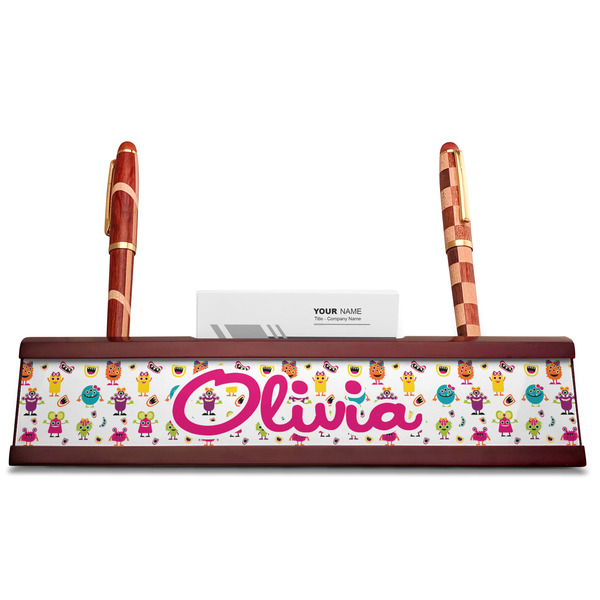 Girly Monsters Red Mahogany Nameplates with Business Card Holder - Straight
