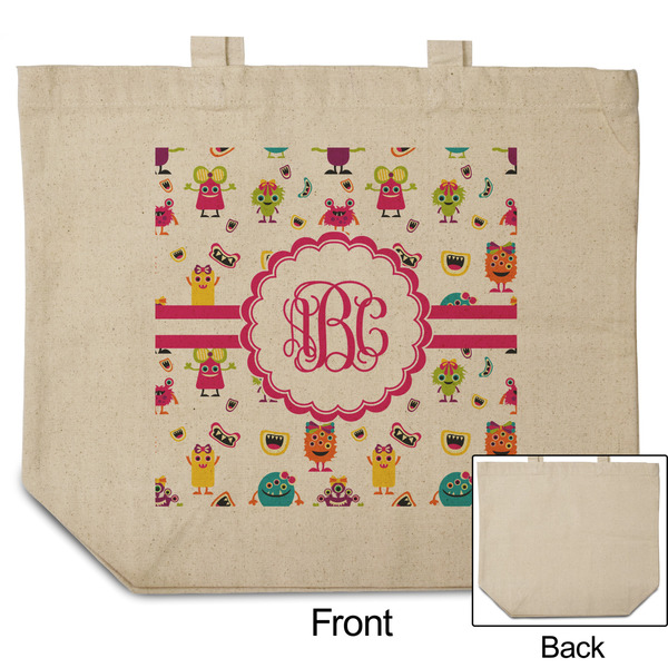 Girly Monsters Reusable Cotton Grocery Bag - Front & Back View