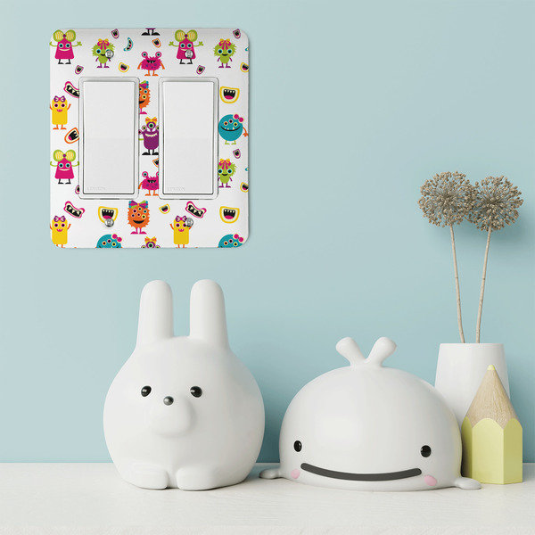 Girly Monsters Rocker Light Switch Covers - Double - IN CONTEXT