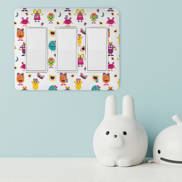 Girly Monsters Rocker Light Switch Covers - Triple - IN CONTEXT