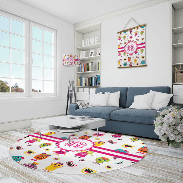 Girly Monsters Round Area Rug - IN CONTEXT