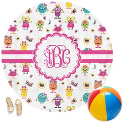 Girly Monsters Round Beach Towel (Personalized)