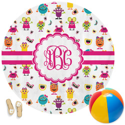 Girly Monsters Round Beach Towel (Personalized)