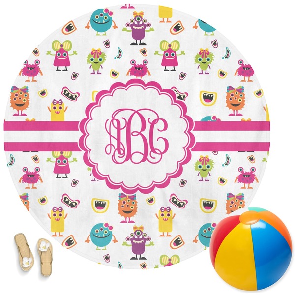 Custom Girly Monsters Round Beach Towel (Personalized)