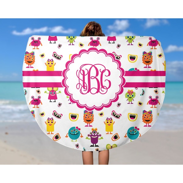 Girly Monsters Round Beach Towel - In Use