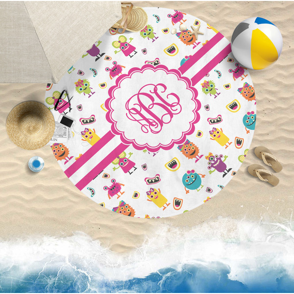 Girly Monsters Round Beach Towel Lifestyle