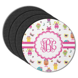 Girly Monsters Round Rubber Backed Coasters - Set of 4 (Personalized)