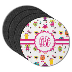 Girly Monsters Round Rubber Backed Coasters - Set of 4 (Personalized)