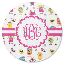 Girly Monsters Round Rubber Backed Coaster (Personalized)