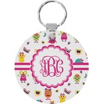 Girly Monsters Round Plastic Keychain (Personalized)