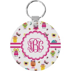 Girly Monsters Round Plastic Keychain (Personalized)