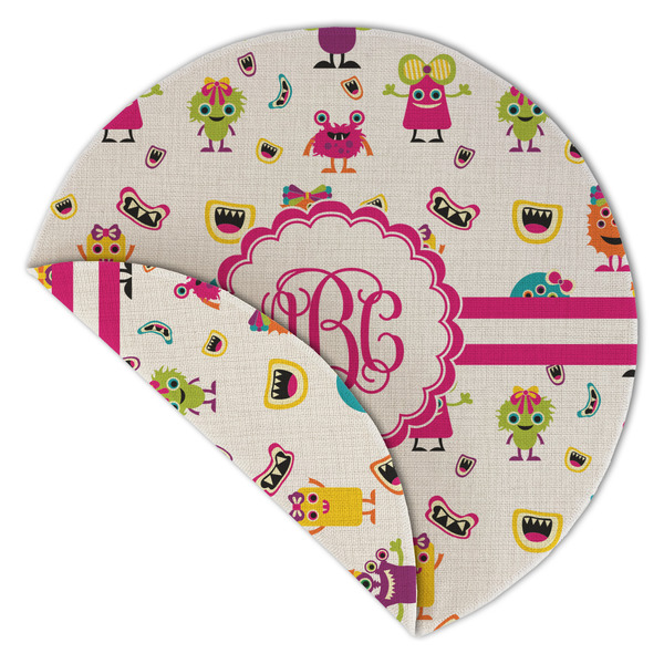 Girly Monsters Round Linen Placemats - Front (folded corner double sided)