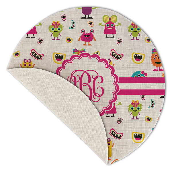 Girly Monsters Round Linen Placemats - Front (folded corner single sided)