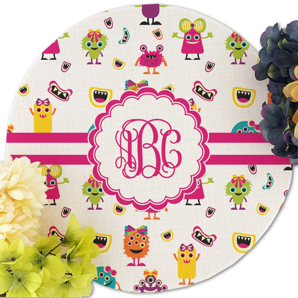 Girly Monsters Round Linen Placemats - Front (w flowers)