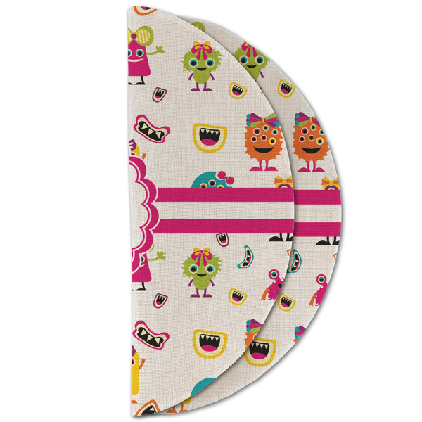 Girly Monsters Round Linen Placemats - HALF FOLDED (double sided)