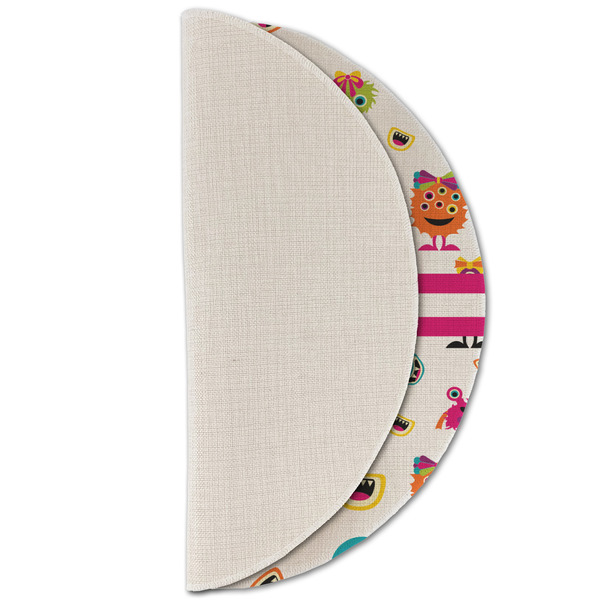 Girly Monsters Round Linen Placemats - HALF FOLDED (single sided)