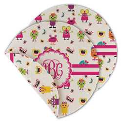 Girly Monsters Round Linen Placemat - Double Sided (Personalized)