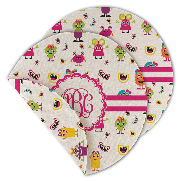Custom Girly Monsters Round Linen Placemat - Double Sided (Personalized)