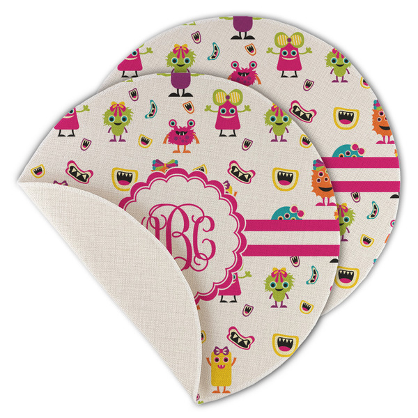 Custom Girly Monsters Round Linen Placemat - Single Sided - Set of 4 (Personalized)