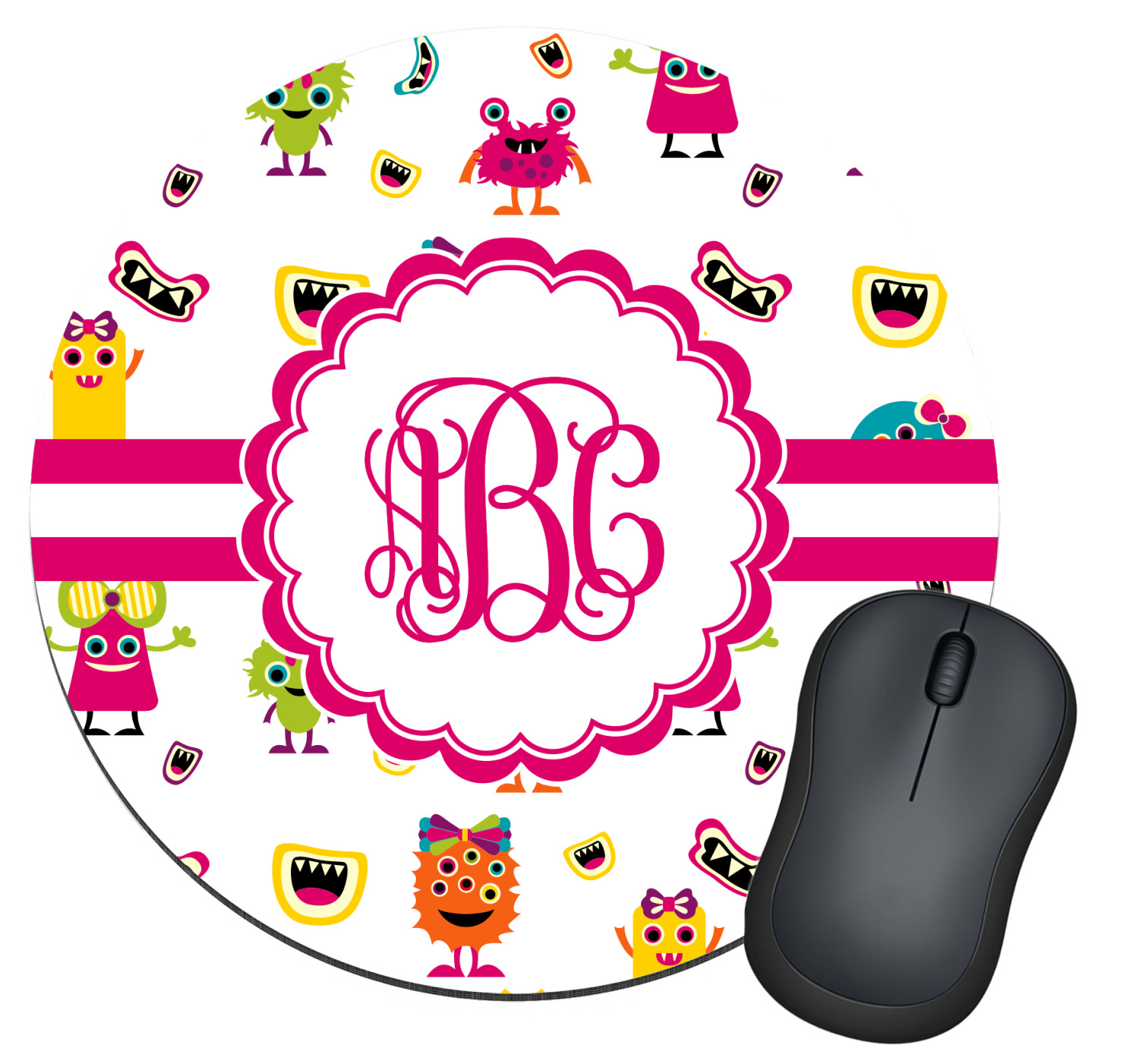 Girly Monsters Round Mouse Pad (Personalized) YouCustomizeIt