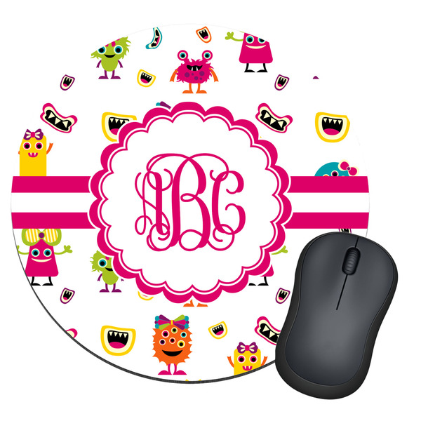 Custom Girly Monsters Round Mouse Pad (Personalized)