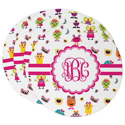 Girly Monsters Round Paper Coasters w/ Monograms