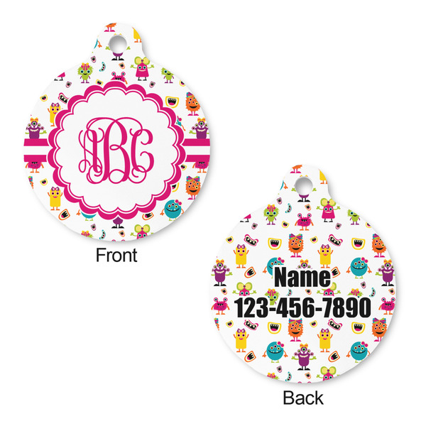 Girly Monsters Round Pet ID Tag - Large - Approval