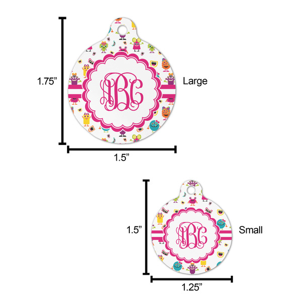 Girly Monsters Round Pet ID Tag - Large - Comparison Scale