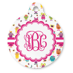 Girly Monsters Round Pet ID Tag - Large (Personalized)