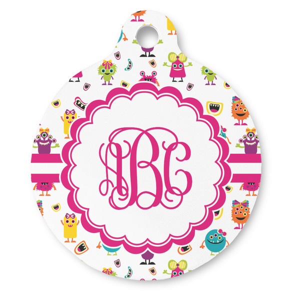Custom Girly Monsters Round Pet ID Tag - Large (Personalized)