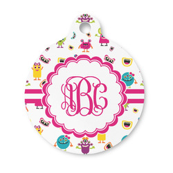 Girly Monsters Round Pet ID Tag - Small (Personalized)