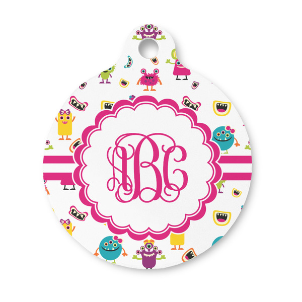 Custom Girly Monsters Round Pet ID Tag - Small (Personalized)