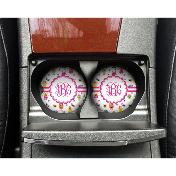 Girly Monsters Sandstone Car Coaster - In Cup Holder