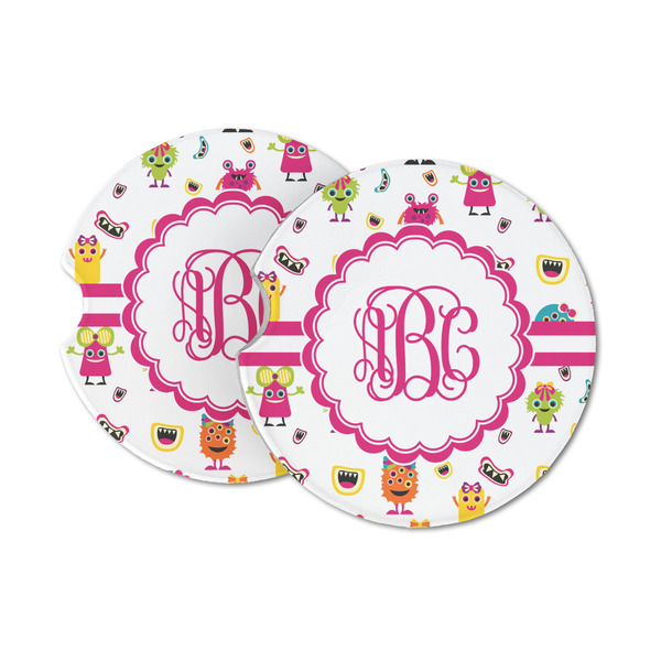 Custom Girly Monsters Sandstone Car Coasters - Set of 2 (Personalized)