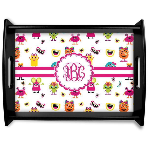 Custom Girly Monsters Black Wooden Tray - Large (Personalized)