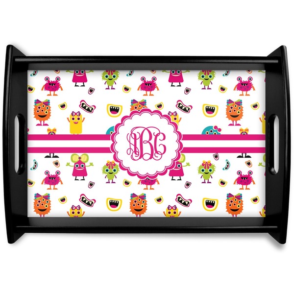 Custom Girly Monsters Black Wooden Tray - Small (Personalized)