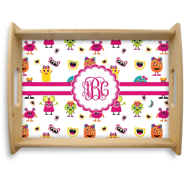 Custom Girly Monsters Natural Wooden Tray - Large (Personalized)