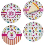 Girly Monsters Set of 4 Glass Appetizer / Dessert Plate 8" (Personalized)