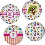 Girly Monsters Set of 4 Glass Lunch / Dinner Plate 10" (Personalized)