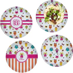 Girly Monsters Set of 4 Glass Lunch / Dinner Plate 10" (Personalized)
