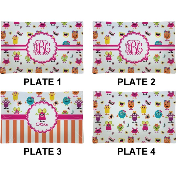Girly Monsters Set of Rectangular Dinner Plates (Approval)